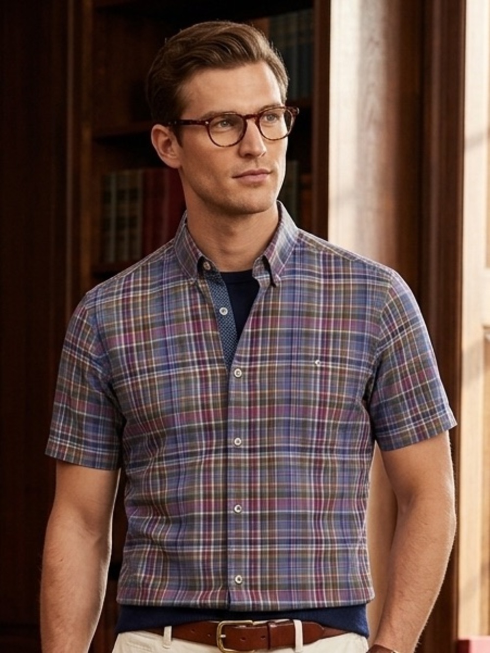 Ted Baker London Plaid Short Sleeve Button Down Shirt Men's Multicolor Casual